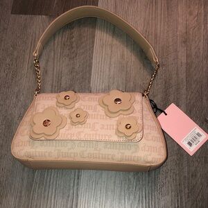 Juicy Couture Sandstone Juicy Bouquet Flap Shoulder Bag 3D Floral Accents NWT
